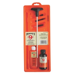 Hoppe's Pistol Cleaning Kit 9MM Hoppe's Pistol Cleaning Kits include what you need to clean a pistol - a cleaning rod, cleaner, oil, cleaning rod accessories and patches. Available with a storage box or in disposable packaging.