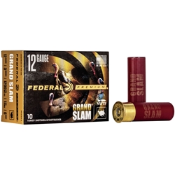 Extend the range and enhance the lethality of lead turkey payloads with Federal Premium® Grand Slam®. Its FLITECONTROL FLEX™ wad system works in both standard and ported turkey chokes, opening from the rear for a controlled release of the payload and extremely consistent patterns. The high-quality copper-plated lead pellets are cushioned with an advanced buffering compound to provide dense patterns and ample energy to crush gobblers.

Features:

FLITECONTROL FLEX™ wad ensures dense patterns through both standard and ported turkey chokes
Copper-plated lead shot
Buffering prevents pellet deformation for more consistent patterns
Roll crimp and clear card wad keep buffering in place
A portion of the proceeds are donated to the National Wild Turkey Federation
10-count pack