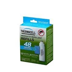 Original Thermacell Mosquito Repellent Refills effectively repel mosquitoes by creating a scent-free 15-foot zone of protection when used in fuel-powered Thermacell Repellers. Ideal for use while you are camping, hunting, fishing, gardening, and around the backyard. Includes 48 hours of mosquito protection refills For use in fuel-powered Thermacell Repellers, Lanterns, and Torches Each repellent mat lasts up to 4 hours and each fuel cartridge lasts up to 12 hours No spray and no mess. Scent-free and DEET-free. The active ingredient is Allethrin, a synthetic version of a naturally occurring repellent found in chrysanthemum flowers