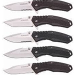 Schrade 5-PC Combo
Key Features
2.75" stainless steel blade
2 Knives are partially serrated, 3 are fine edge
4" ABS/TPR synthetic handles for grip
Liner lock construction
Finger flipper, thumbstuds to open
Pocket clip for easy carry