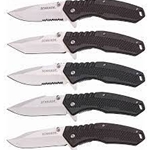 Schrade 5-PC Combo
Key Features
2.75" stainless steel blade
2 Knives are partially serrated, 3 are fine edge
4" ABS/TPR synthetic handles for grip
Liner lock construction
Finger flipper, thumbstuds to open
Pocket clip for easy carry