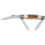 The Gerber Stockman Folding Knife puts a new twist on a classic design. The Gerber Stockman has the classic look and elegance of stockman knives from the good old days, but incorporates a locking 2.75" clip point blade. The Stockman features three stainless steel blades; a clip point, pen, and sheepsfoot. The blades are highly polished and razor sharp. The filigree etched bolsters and genuine stag handles, coupled with the bronze liner give this knife a quality look and feel. The knife includes a velveteen gift bag and Lifetime warranty.
Technical Information
Folding or Fixed Blade: Folding
Blade Steel: Stainless Steel
Handle Material: Stag
Blade Shape: Clip Point, Pen, and Sheepsfoot
Serrated: No
Pocket Clip: No
Carry Options: Pocket
Locking Mechanism: Frame-lock on Clip Point Blade
Blade Finish: Polished
Rockwell Hardness: 56-57
Opening Method: Thumbnail groove
Closed Length: 3.5"
Overall Length: 6.13"
Weight: 2.6 oz.
Imported