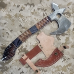 Damascus War Axe with Sheeth
Overall Length: 14
Blade Length: 4"
Walnut Stock