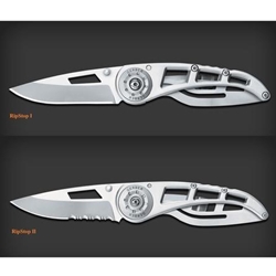 We built these knives for the non-conformist in you. The Ripstop I + Ripstop II are super-lightweight frame lock concepts that deliver bold strength and high functionality. The weight of the all stainless steel construction knife is made lighter by the intriguing handle and blade design. There`s no bulk in the thin, streamlined handle. Dual thumb studs make opening the blade a snap. Closing it is a simple one-handed step.