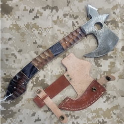 Damascus War Axe with Sheeth
Overall Length: 14
Blade Length: 4"
Walnut Stock