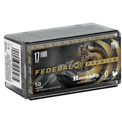 Features and Specifications:
Manufacturer Number: P771
Caliber: .17 HMR
Bullet Type: V-Max Polymer Tipped
Bullet Weight: 17 Grains
Rounds: 50
Muzzle Velocity: 2530
Muzzle Energy: 242
Casing: Brass
Features:
* Accurate and Reliable Ammunition
* Clean Burning Powders
Usage:Varmints and Pest Control