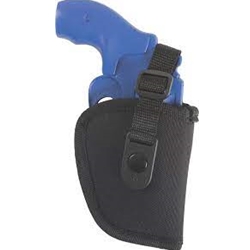 Fits Small Frame 5 Shot Revolvers w/ Hammer spur
Allen Thumbsnap Holster Specifications and Features:
Adjustable strap
Right Hand Draw
Easy open snap with lever
Molded belt loop: Fits up to 2" belt
Smooth snag-proof lining with web sight guard