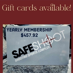 Gift cards can be used in store only. Upon purchase, using the address on your bill, you will be mailed the gift card unless you call and tell us the correct address. Please select free in store pick up and ignore ground shipping. If you want to pick it up yourself please call the store.
This gift card is the exact amount for a yearly Safeshoot membership, including tax.